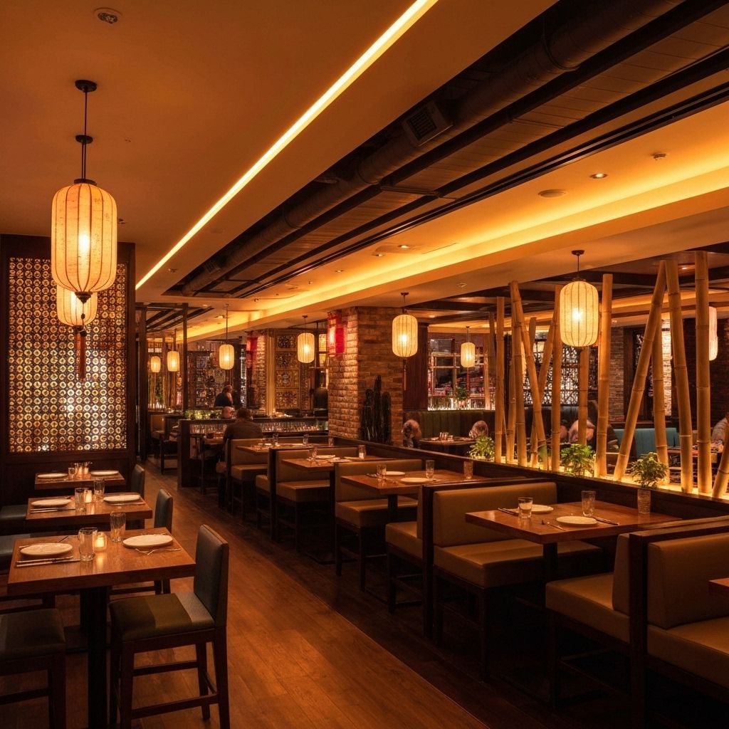 Mint & Maki restaurant interior with warm lighting and modern Asian decor